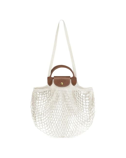 Longchamp White Le Pliage Filet Handtasche