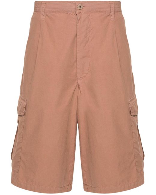 Emporio Armani Brown Pleat-detail Cotton Cargo Shorts for men
