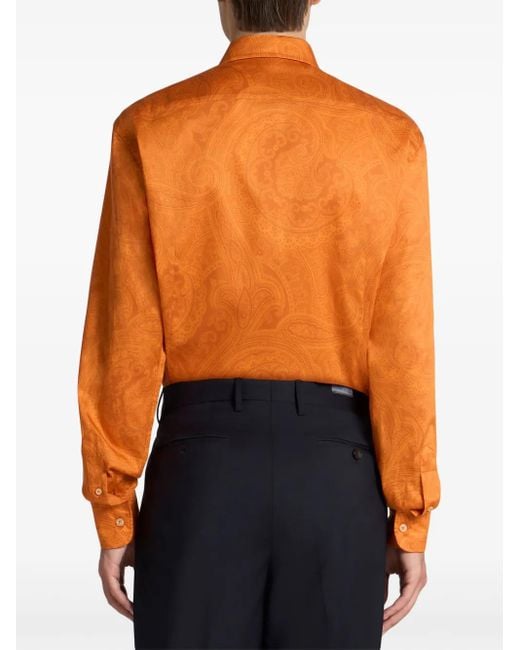 Etro Orange Chemise En Coton À Imprimé Cachemire for men