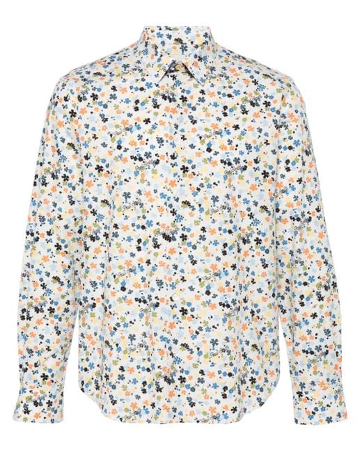 Paul Smith White Floral-Print Organic Cotton Shirt for men