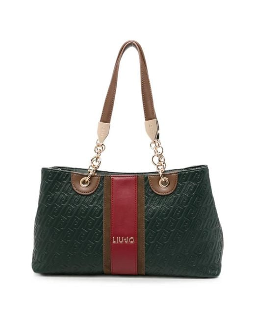 Liu Jo Black Monogram-Embossed Panelled Tote Bag