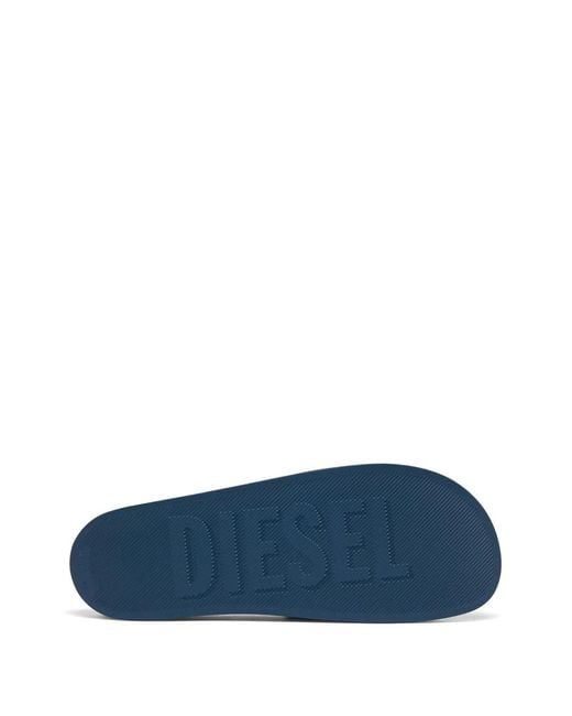 DIESEL Blue Sa-Swim Logo-Patch Slides for men