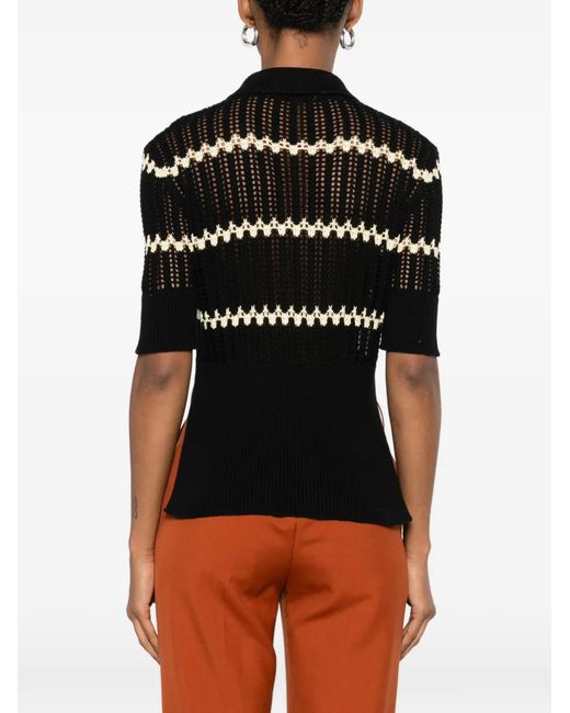 Plan C Black Zigzag-Knit Polo Shirt