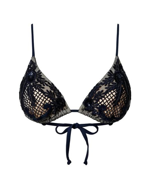 Twinset Black Haut De Bikini Triangle À Broderies En Macramé