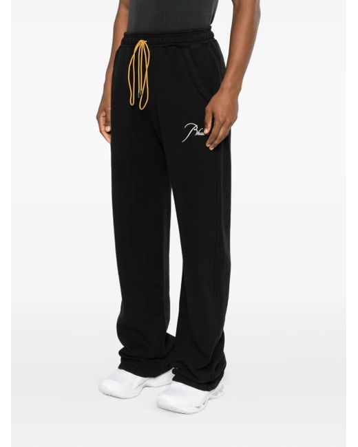Rhude Black Logo-Embroidered Track Pants for men