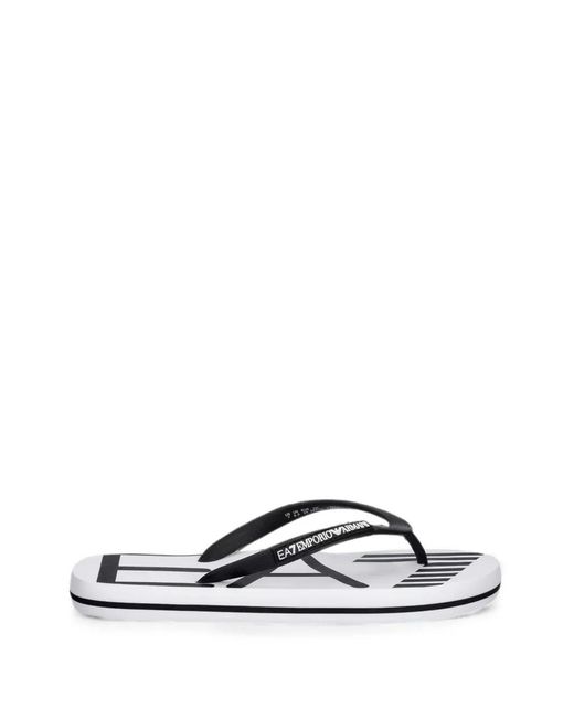 EA7 White Logo-Lettering Flip-Flops