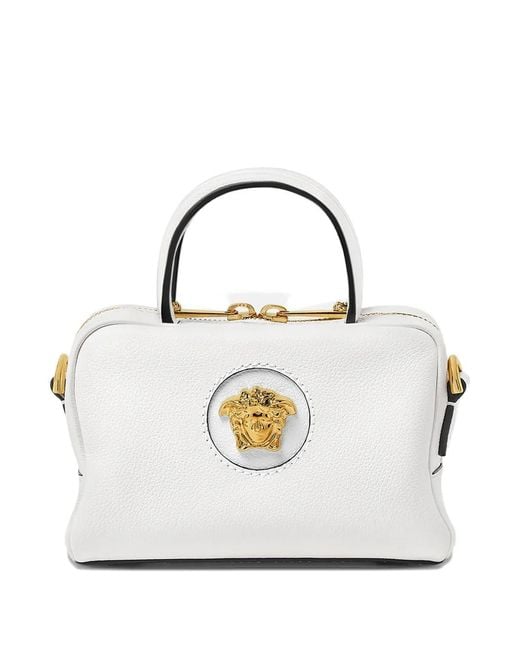 Versace White La Medusa Leather Mini Tote Bag