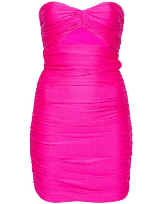 Amen Pink Ruched Strapless Mini Dress