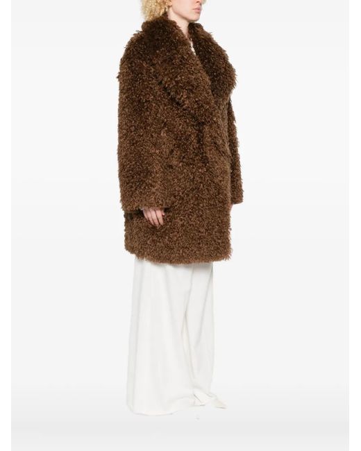 Tagliatore Brown Teddy-Textured Collared Coat