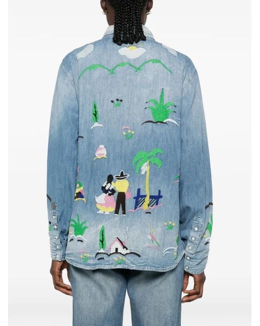 Antik Denim Blue Embroidered Denim Shirt
