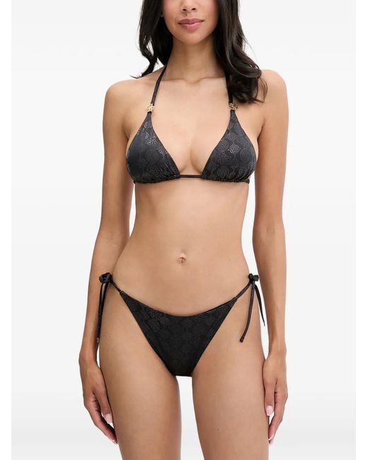 Guess Black Logo-Pattern Halterneck Bikini Top