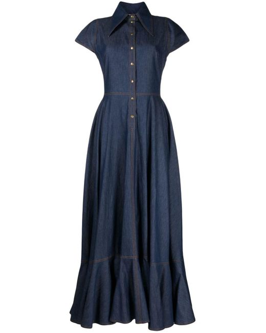 Saiid Kobeisy Blue Bonded-seam Washed Denim Maxi Dress