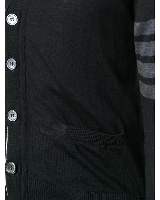 Thom Browne Black Merino Wool 4-Bar Classic V-Neck Cardigan for men