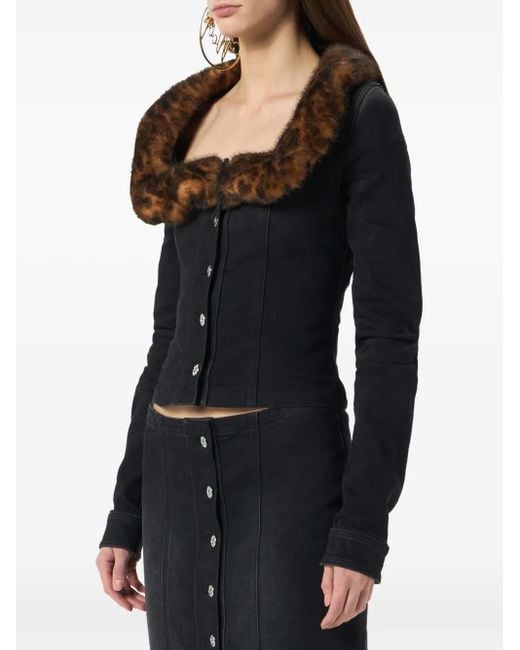 Blumarine エコファーカラー デニムジャケット Black