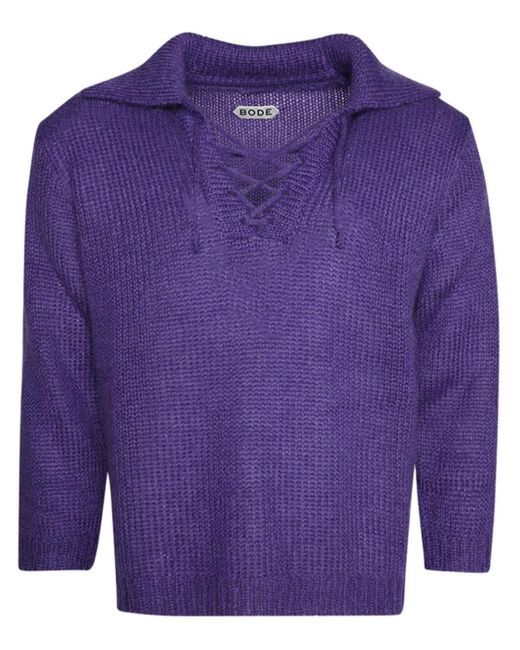 Bode Purple Alpine Lace-up Jumper for men