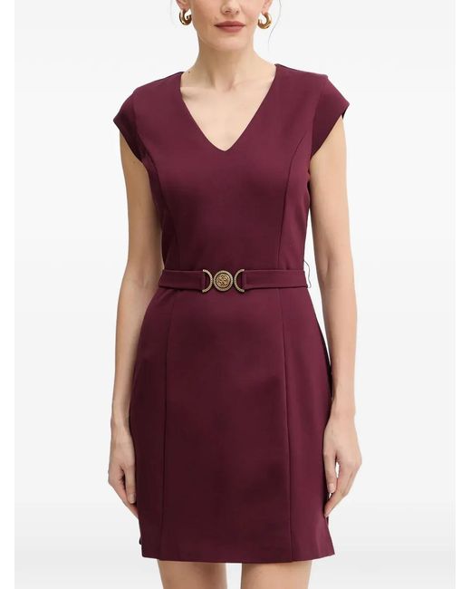 Guess Purple V-Neck Belted Mini Dress