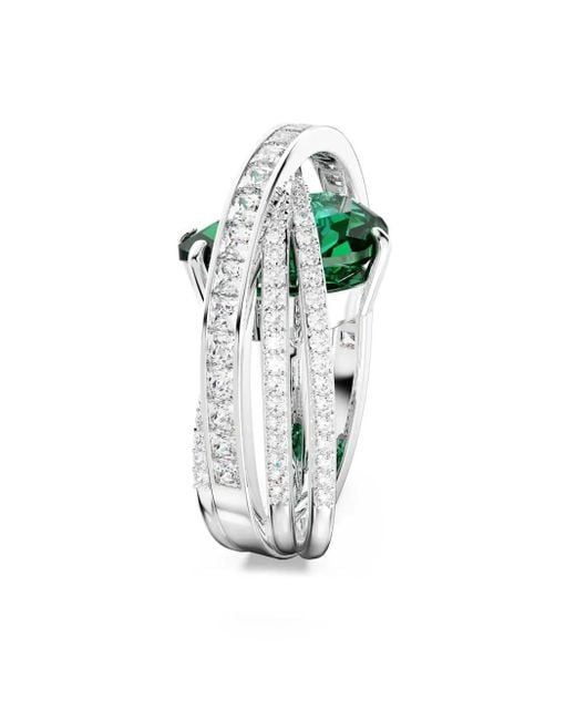Swarovski Metallic Hyperbola Cocktail Ring, Mixed Cuts, Four Bands, Rhodium Plated