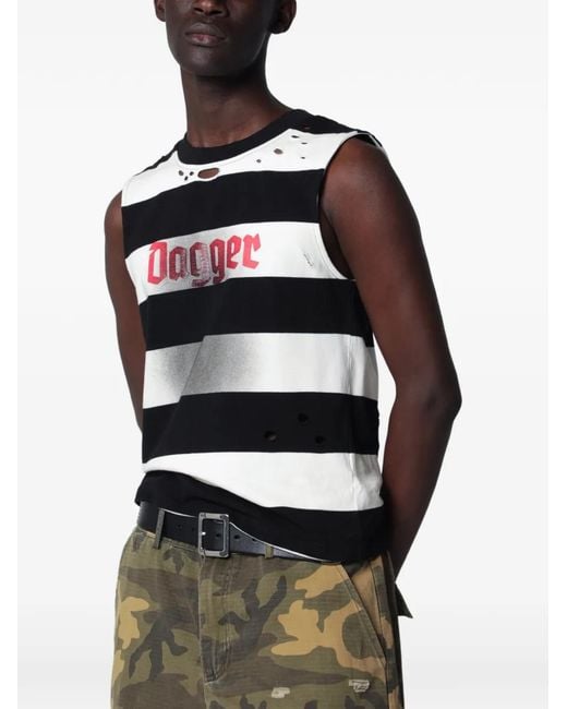 DAGGER Black Dean Distressed Striped Vest for men