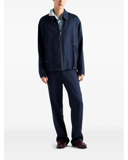 Prada Blue Cotton Blouson Jacket for men