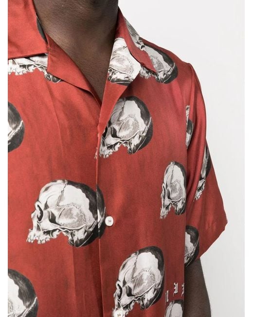 Amiri Red Skull-Print Silk Shirt for men
