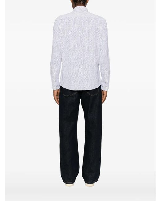 Boss White Micro-Patterned Long-Sleeve Shirt for men