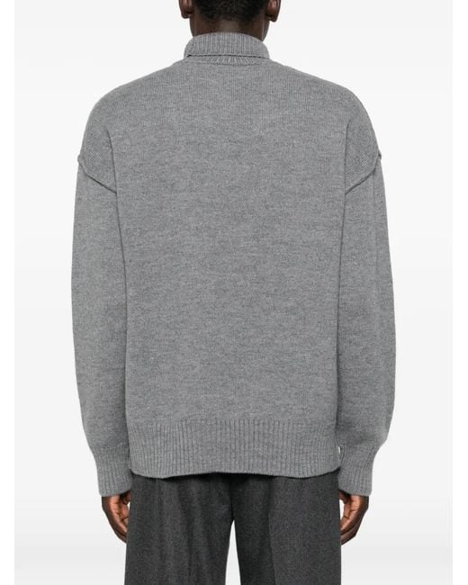 AMI Gray Ami De Coeur Roll-Neck Sweater for men