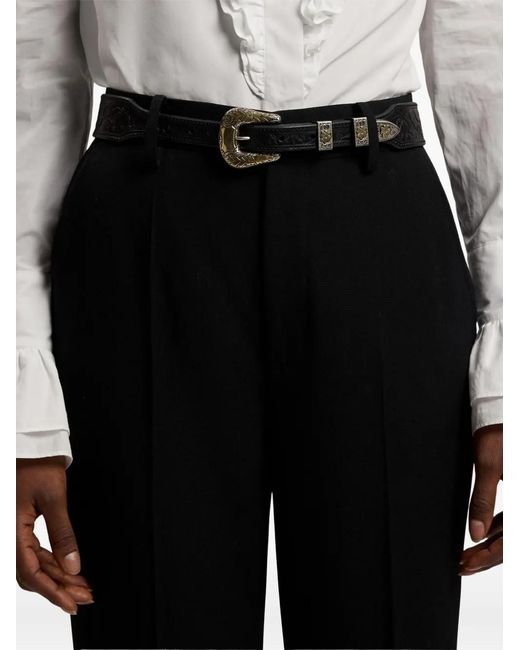 Ralph Lauren White Floral-Buckle Leather Belt