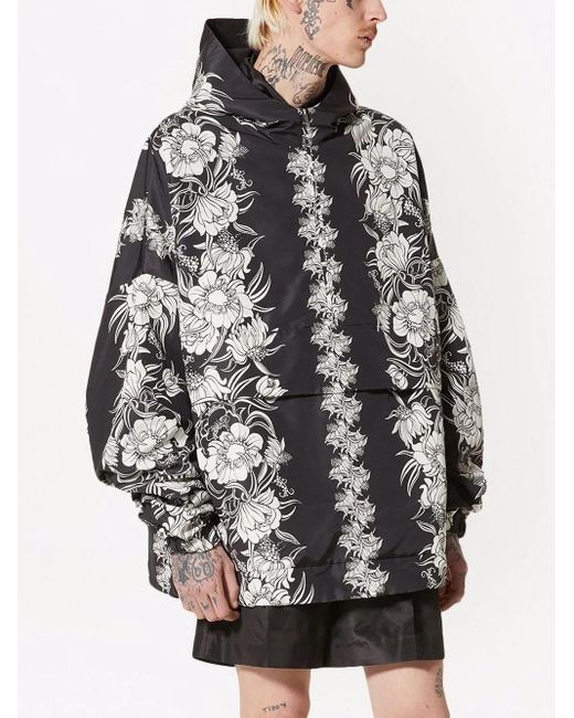 Valentino Garavani Gray Graphic-Print Hooded Jacket for men