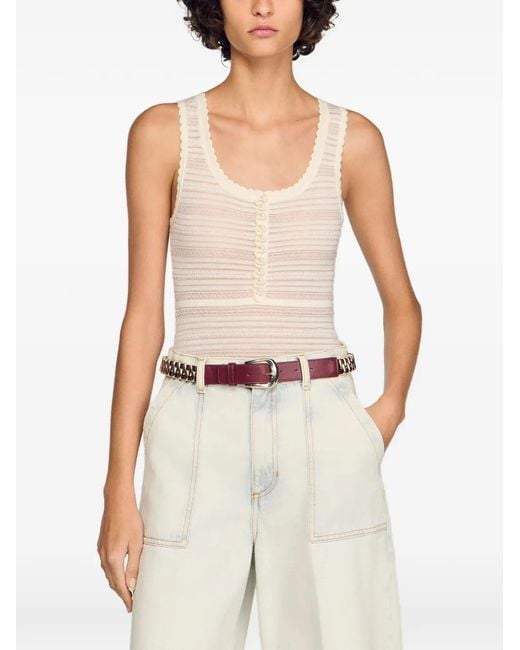 Sandro White Pearl-Button Knitted Bodysuit