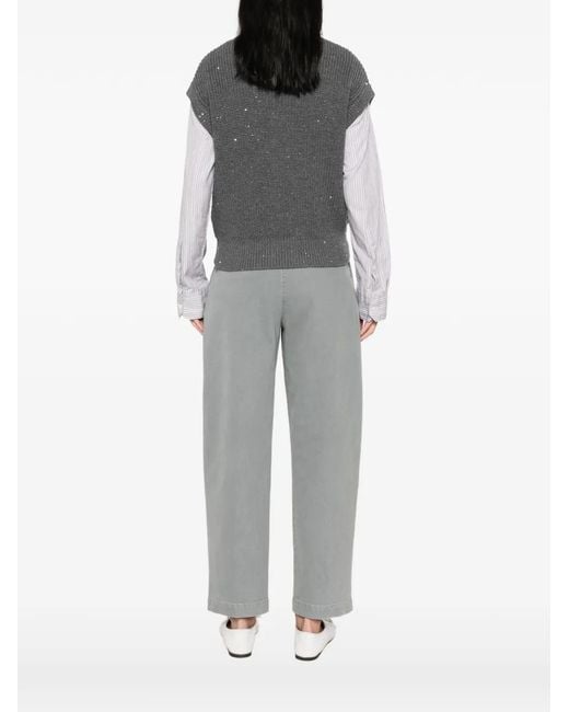 Peserico Gray Sequin-Embellished Ribbed Sleeveless Cardigan
