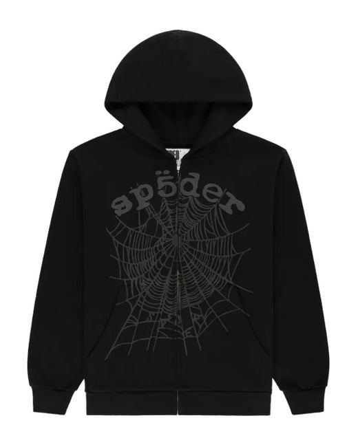 Sp5der Black Og Web V2 Phantom Zip-Up Hoodie for men