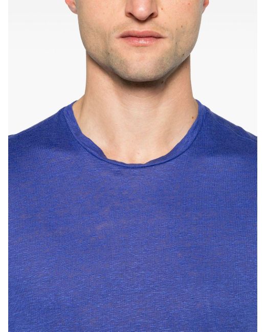 Majestic Filatures Blue Crew-neck Linen T-shirt for men