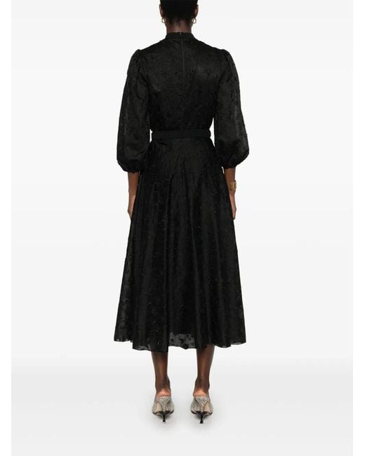Nissa Black Floral-Appliqué Midi Dress