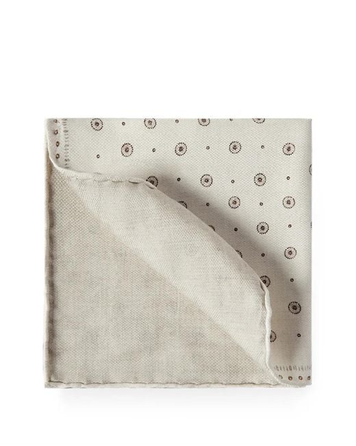 Brunello Cucinelli Natural Silk Pocket Square With Geometric Design for men