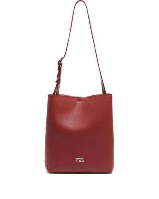Bimba Y Lola Medium Leren Schoudertas Met Logoprint in het Red