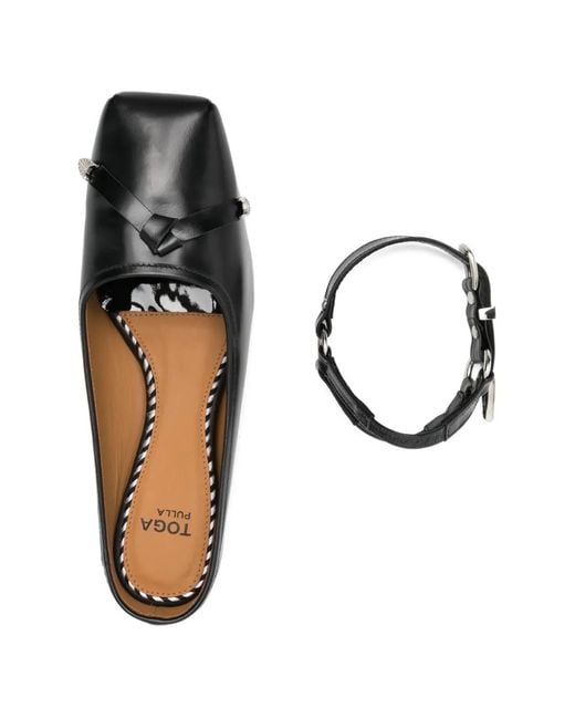 Toga Black Detachable-Strap Leather Loafers