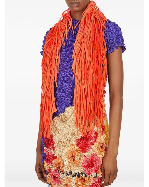PAULA CANOVAS DEL VAS Red Fringed-Detail Scarf