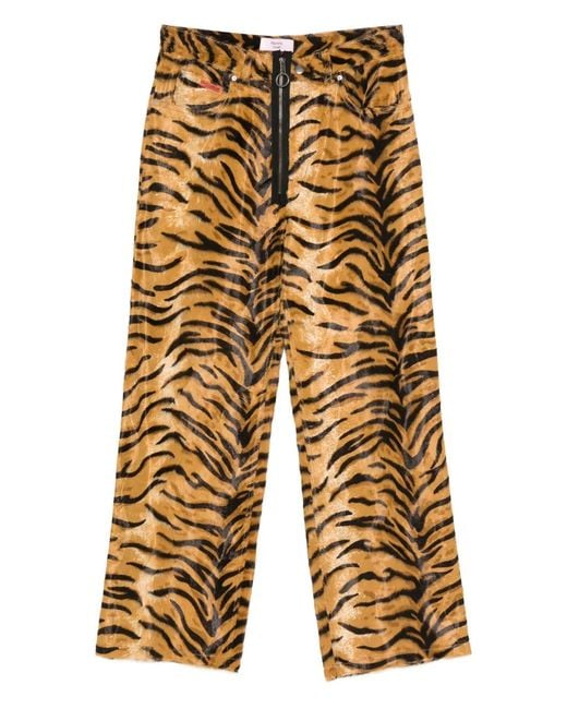 Martine Rose Yellow Tiger-Print Zip-Fly Trousers for men