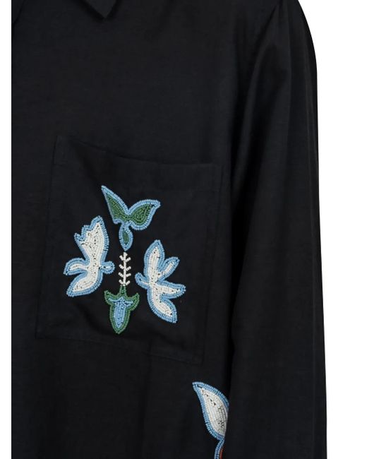 BAZISZT Black Beaded-Embellished Floral-Motif Shirt for men