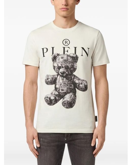 Philipp Plein White Jersey T-Shirt Skull Teddy Dollar for men
