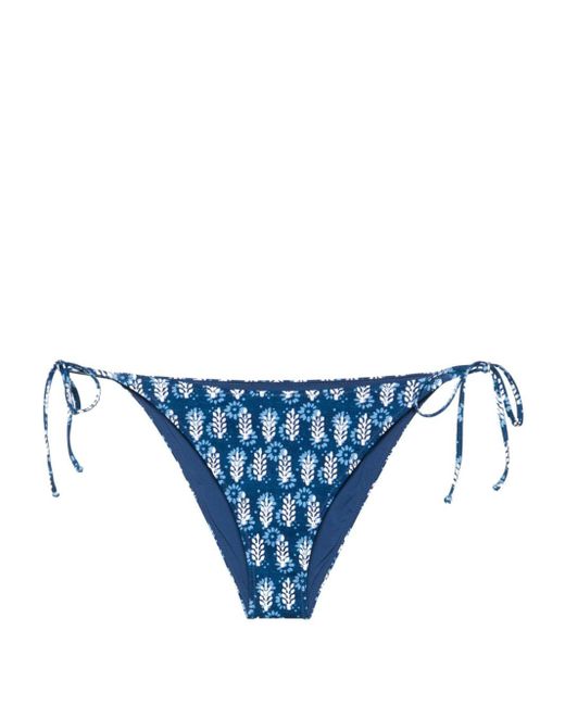 Mc2 Saint Barth Blue Batik-leaves-print Bikini Bottom