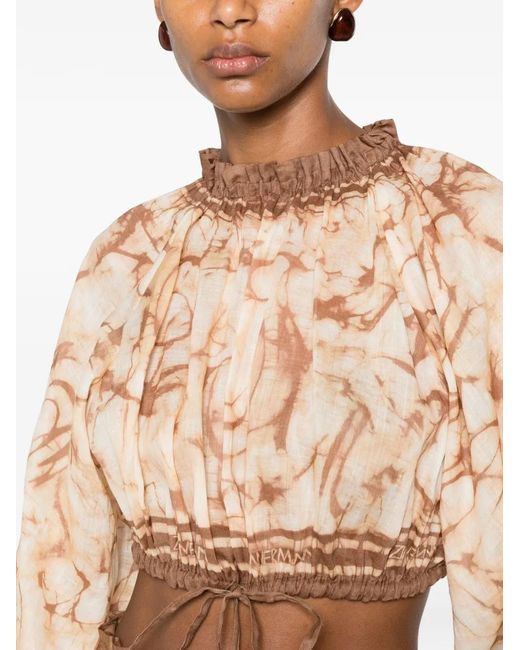 Zimmermann Pink Tie-Dye Cropped Blouse