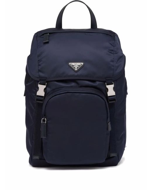 Prada Blue Re-Nylon Triangle Logo Backpack for men