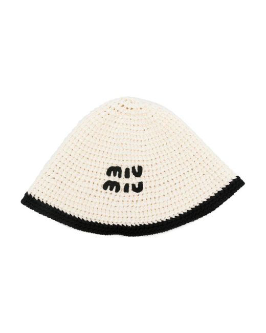 Cappello bucket con ricamo di Miu Miu in White