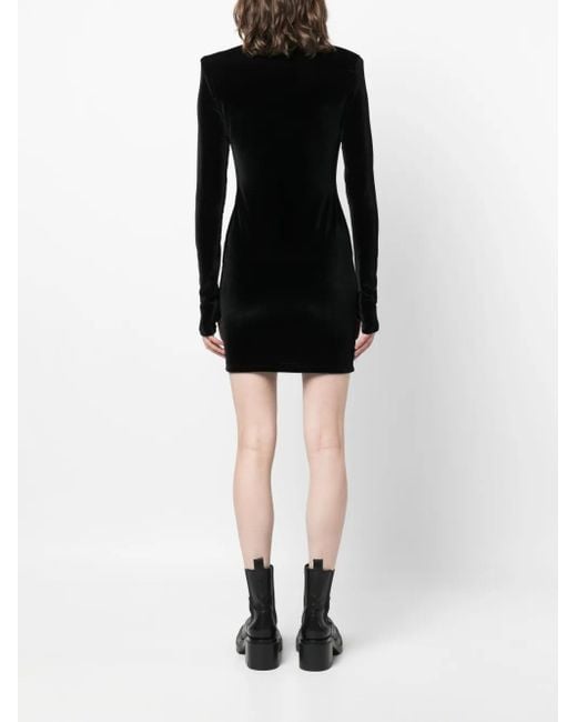 Philipp Plein Black Logo-Plaque Velvet Minidress