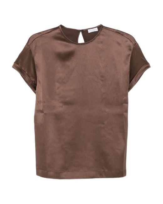 Brunello Cucinelli Brown Blouse With Crystal Embellishments