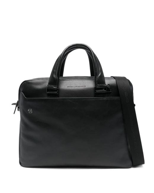 Piquadro Black Zip-Fastening Leather Briefcase for men
