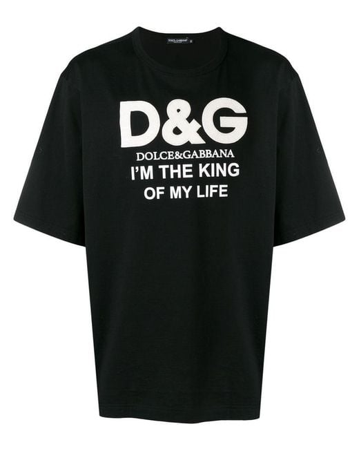 Dolce & Gabbana Black I'm The King Of My Life Logo Print T-shirt for men