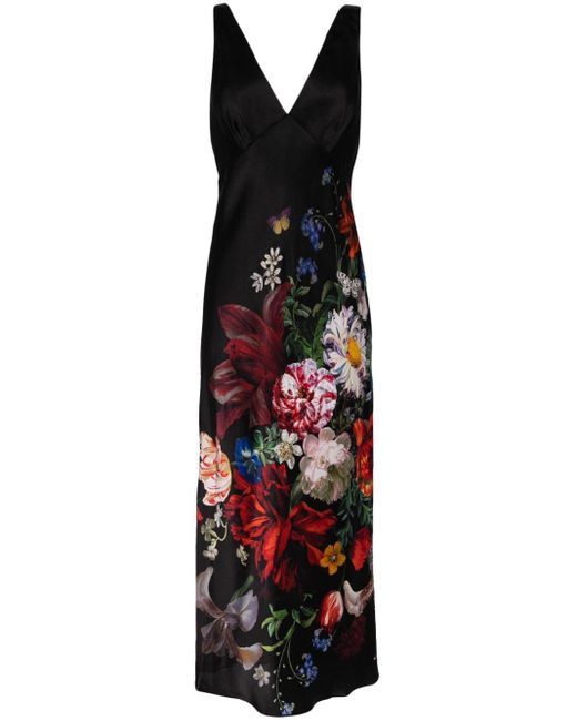 Camilla Black Floral-print Silk Slip Dress