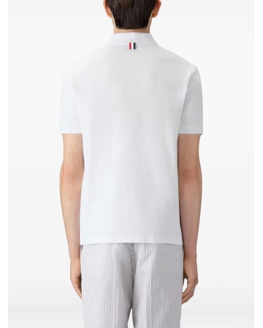 Thom Browne White Button-Placket Polo Shirt for men